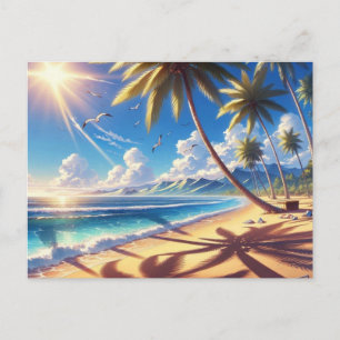 Cartão Postal Pintura de Praia Tropical do Paraíso