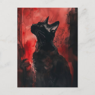 Cartão Postal Pintura de retrato abstrato surrealista de gato pr