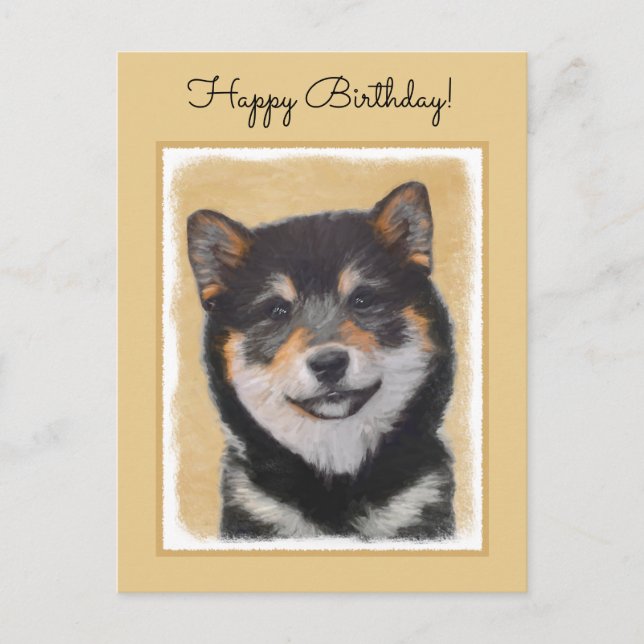 Cartão Postal Pintura de Shiba Inu (Preto e Latão) - Arte Canina (Frente)
