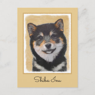 Cartão Postal Pintura de Shiba Inu (Preto e Latão) - Arte Canina