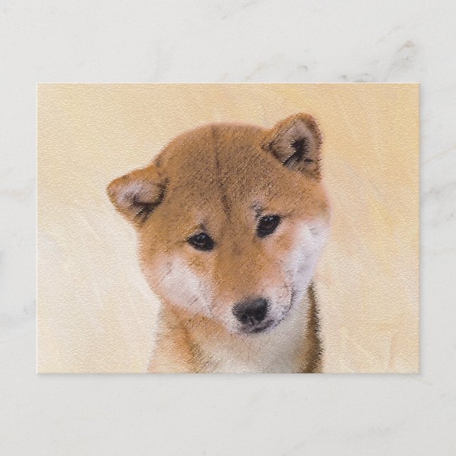 Cartão Postal Pintura de Shiba Inu (Vermelho) - Arte de Cachorro (Frente)