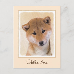 Cartão Postal Pintura de Shiba Inu (Vermelho) - Arte de Cachorro