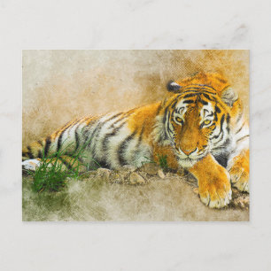 Cartão Postal Pintura de tigre