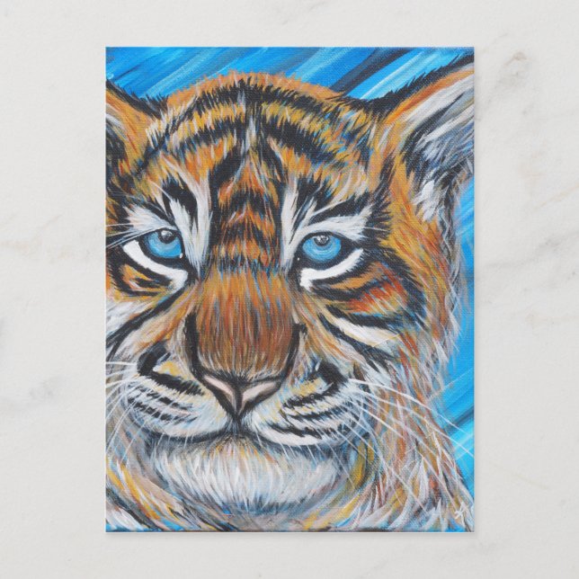 Cartão Postal Pintura de Tigre de Olhos Azuis (Frente)