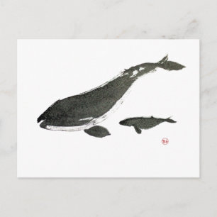 Cartão Postal pintura de tinta digital em cinza, mãe de baleia 