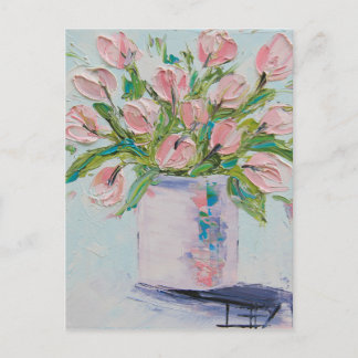 Cartão Postal Pintura De Tulipas Rosa, Arte De Tulipas, Flores T