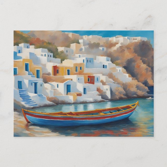 Cartão Postal Pintura de um barco de pesca no Mar Egeu (Frente)