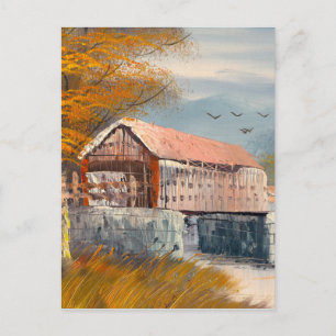 Cartão Postal Pintura De Uma Antiga Ponte Coberta Pela Pensilvân
