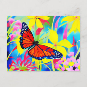 Cartão Postal Pintura de uma borboleta sobre flores