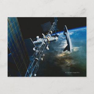 Cartão Postal Pintura de uma estação espacial acima da Terra