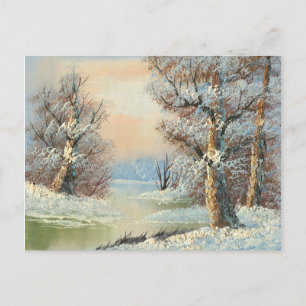 Cartão Postal Pintura De Uma Floresta De Inverno E Rio
