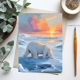 Cartão Postal Pintura de Urso Polar de Inverno Animal