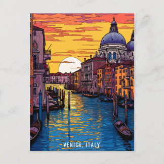 Cartão Postal Pintura de Veneza ao pôr do sol | Itália Viagem | 