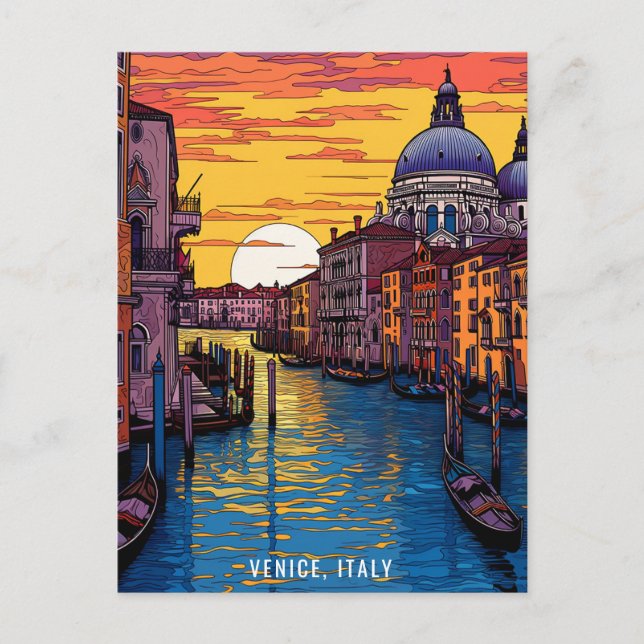 Cartão Postal Pintura de Veneza ao pôr do sol | Itália Viagem |  (Frente)