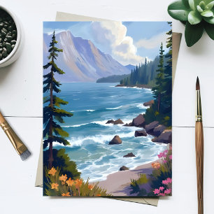 Cartão Postal Pintura de Viagem em Aquarela da Maré do Lago Taho