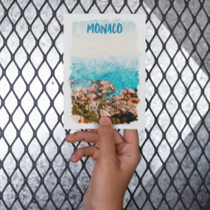 Cartão Postal Pintura de Vista de Mônaco Azul