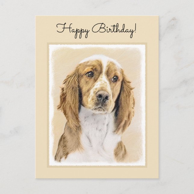 Cartão Postal Pintura de Welsh Springer Spaniel - Arte Original  (Frente)