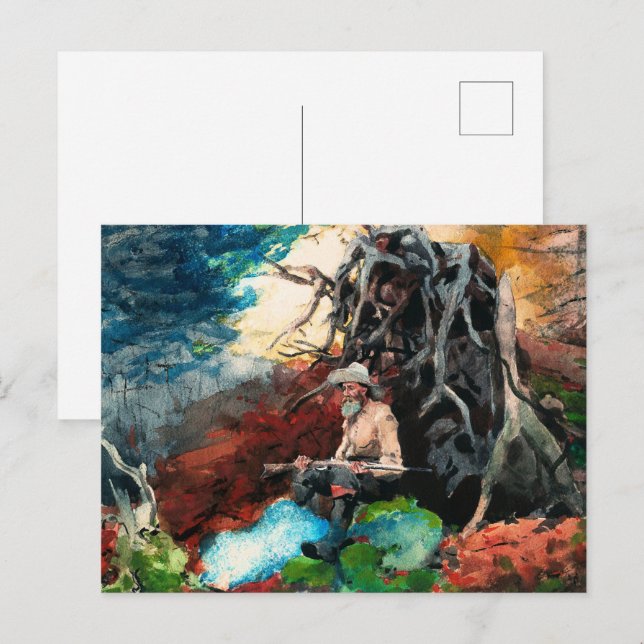 Cartão Postal pintura de Winslow Homer, Campfire, Adirondacks, (Frente/Verso)