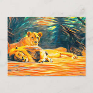 Cartão Postal Pintura do Art Lion