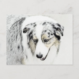 Cartão Postal Pintura do Australian Shepherd - Arte Original de 