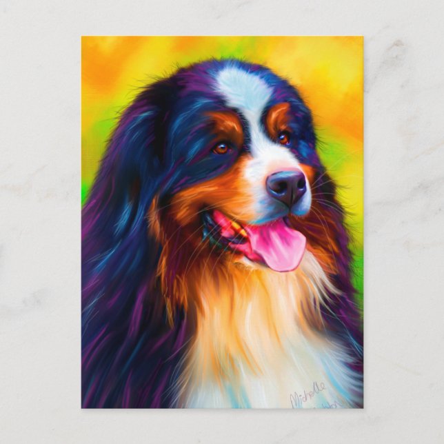 Cartão Postal Pintura do Cachorro da Montanha Bernese - Heidi (Frente)