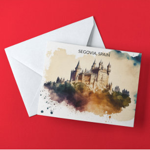 Cartão Postal Pintura do Castelo de Espanha Segóvia