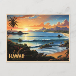 Cartão Postal Pintura do Havaí Beach Tropical Paradise Vintage