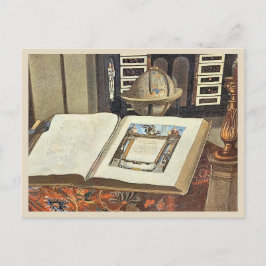 Cartão Postal Pintura do Interior de uma Biblioteca Antiga com L