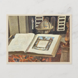 Cartão Postal Pintura do Interior de uma Biblioteca Antiga com L