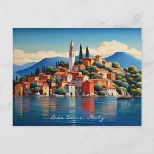 Cartão Postal Pintura do Lago Como Itália Viagem Arte