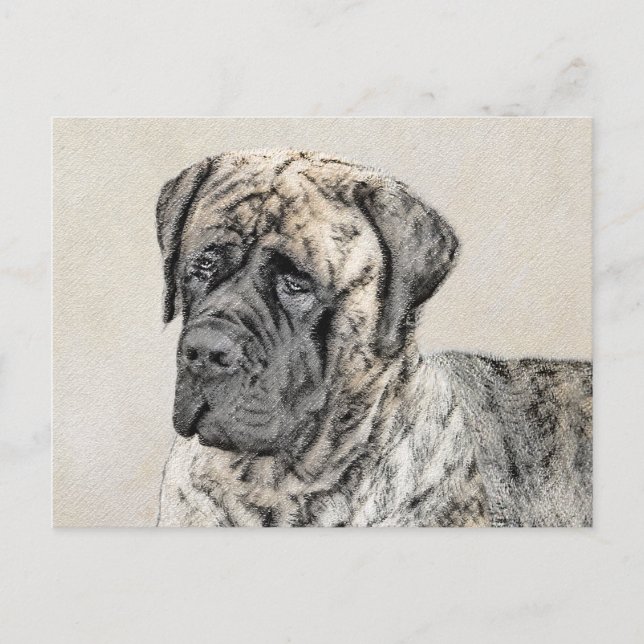 Cartão Postal Pintura do Mastiff Inglês (Brindle) - Arte Canina (Frente)