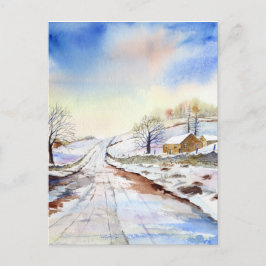 Cartão Postal Pintura do Paisagem de Aquarela da Faixa de invern