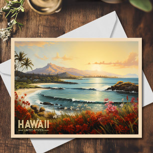 Cartão Postal Pintura do Paraíso Tropical da Praia do Havaí Anti