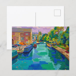 Cartão Postal Pintura do Porto de Canal de Sowerby Bridge em Est