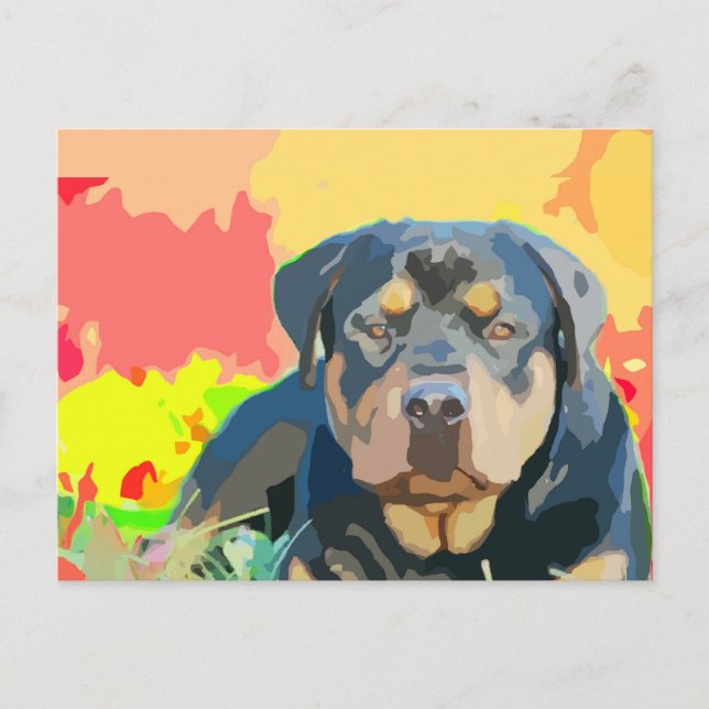 Cartão Postal Pintura do Retrato Rottweiler (Frente)