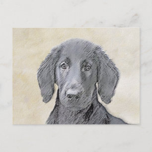 Cartão Postal Pintura do Retriever de Capa Lisa - Arte Original