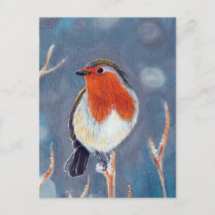 Cartão Postal Pintura do Robin do inverno