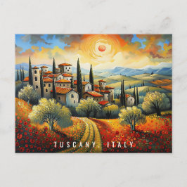 Cartão Postal Pintura do Sol na Toscana | Itália Viagem | Arte
