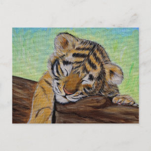 Cartão Postal Pintura do Tigre Filhote Adormecido
