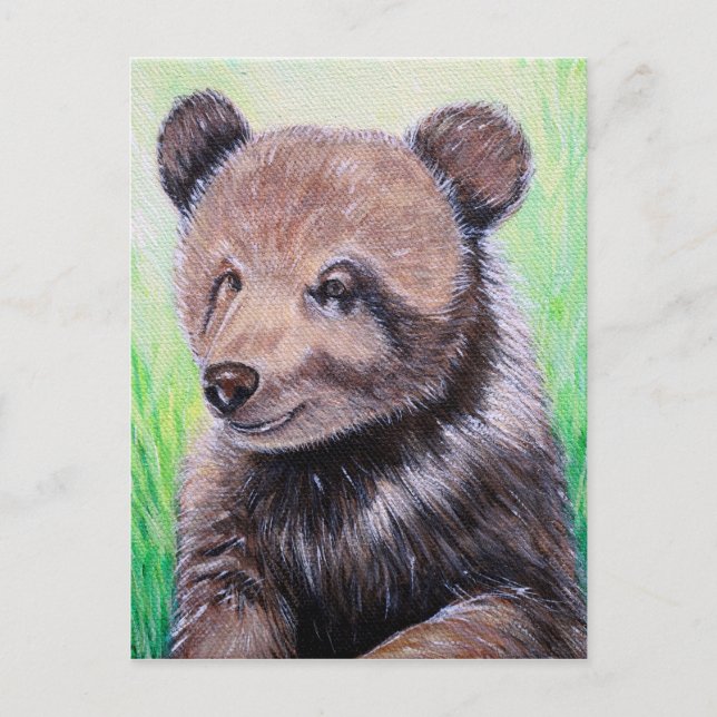 Cartão Postal Pintura do Urso Grizzly Baby (Frente)