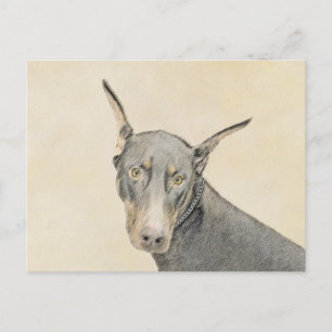 Cartão Postal Pintura Doberman Pinscher - Arte Original para Cac