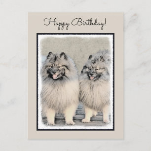 Cartão Postal Pintura dos Irmãos Keeshond - Arte Original de Cac
