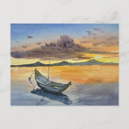 Cartão Postal Pintura em aquarela Cena do pôr do sol