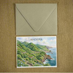 Cartão Postal Pintura em Aquarela da Colorida Madeira Portugal