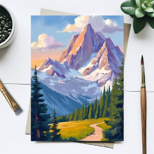 Cartão Postal Pintura em Aquarela da Cordilheira Montanhosa da N