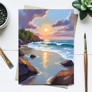 Cartão Postal Pintura em Aquarela da Costa do Oceano na Praia