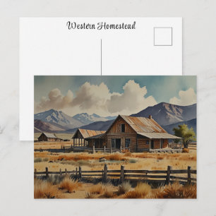 Cartão Postal Pintura em Aquarela da Fazenda Rancho Western Home