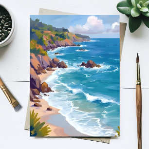 Cartão Postal Pintura em Aquarela da Maré do Oceano Azul Costeir