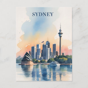Cartão Postal Pintura em aquarela da paisagem urbana de Sydney A