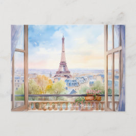 Cartão Postal Pintura em Aquarela da Torre Eiffel Arte de Viagem